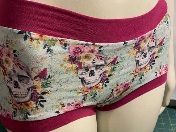 Tuck Buddies 2.0 ADULT - Transfemme / AMAB boyshort style tucking underwear. 1 pair of Tuck Buddies - Rosy Skulls