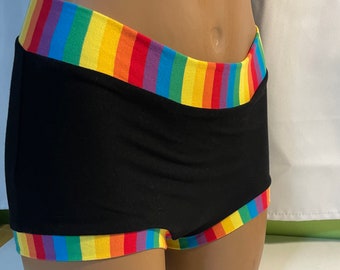 Tuck Buddies 2.0 ADULT - Trans femme / AMAB boyshort style tucking underwear. 1 pair of Tuck Buddies - Black w Rainbow Pride Stripeu