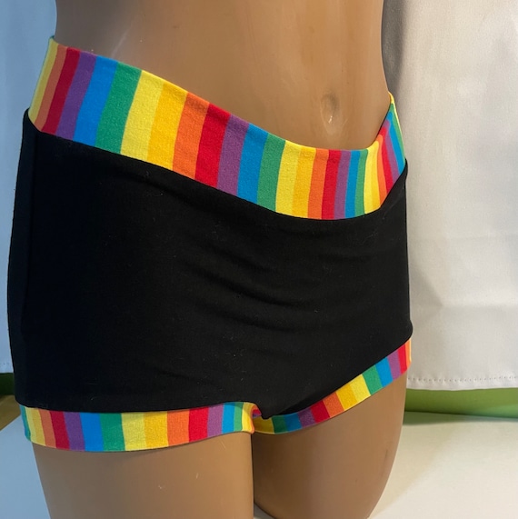 Tuck Buddies 2.0 ADULT - Trans femme / AMAB boyshort style tucking underwear. 1 pair of Tuck Buddies - Black w Rainbow Pride Stripeu