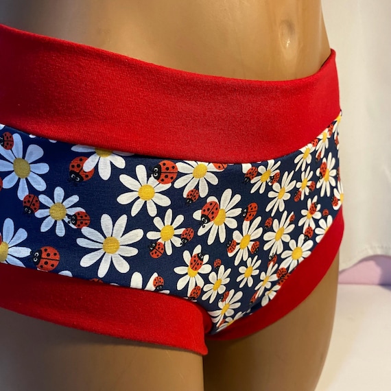 Limited Edition Print! Trans Femme Tucking Panties: Navy Daisy Ladybug Print, Gender Affirming Underwear
