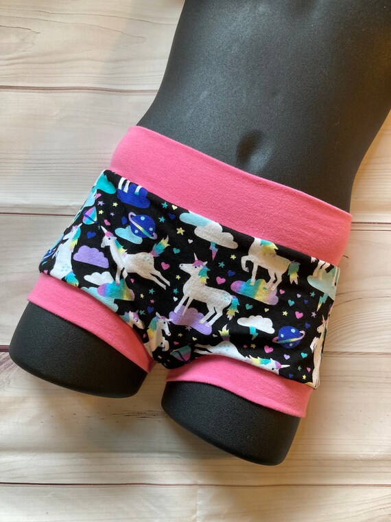 Tuck Buddies 2.0 / AMAB KIDS - boy short style underwear w organic cotton fleece lining in the front for transgender kids unicorns in space