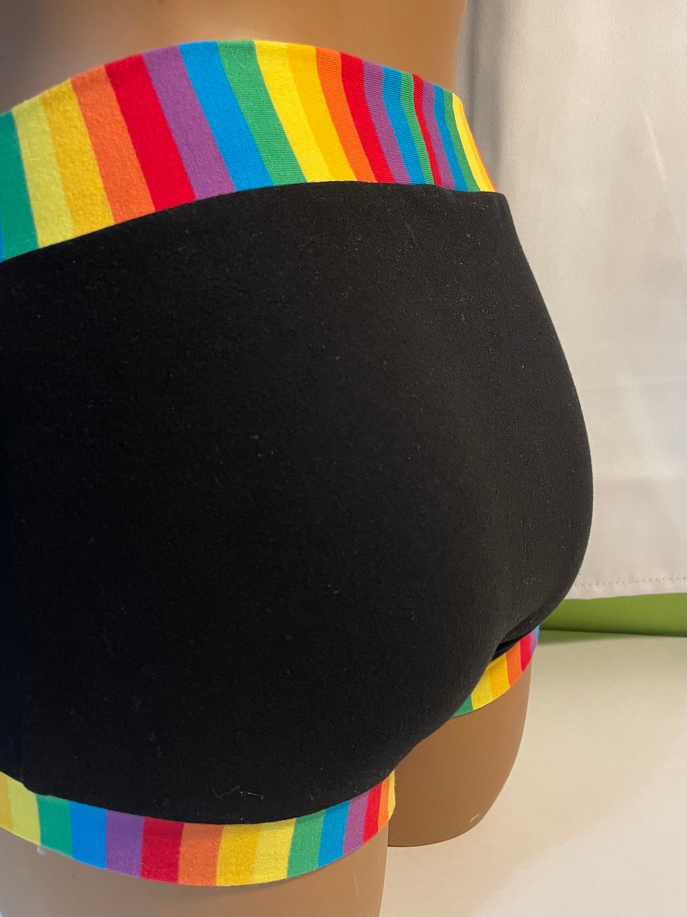 Tuck Buddies 2.0 ADULT - Transfemme / AMAB boyshort style tucking underwear.  1 pair of Tuck Buddies - Black w Rainbow Pride Stripe