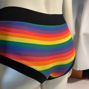 Low Rise Bikini Tuck Buddies ADULT - Trans feminine / AMAB low rise bikini style tucking underwear. 1 pair of Tuck Buddies - rainbow stripe