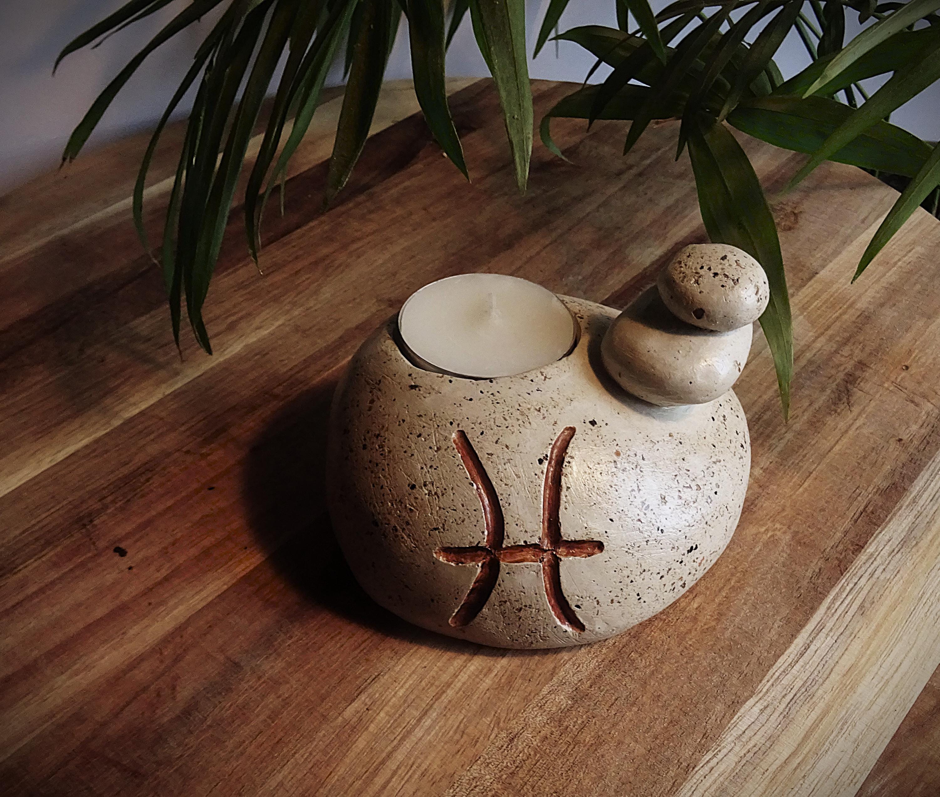 Candle Holder Engraved with the Sign of Pisces