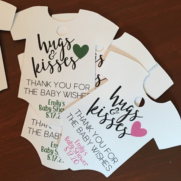 Baby Shower Onesie Tags - Hugs and Kisses - Thank You For the Baby Wishes - Favors - New Baby