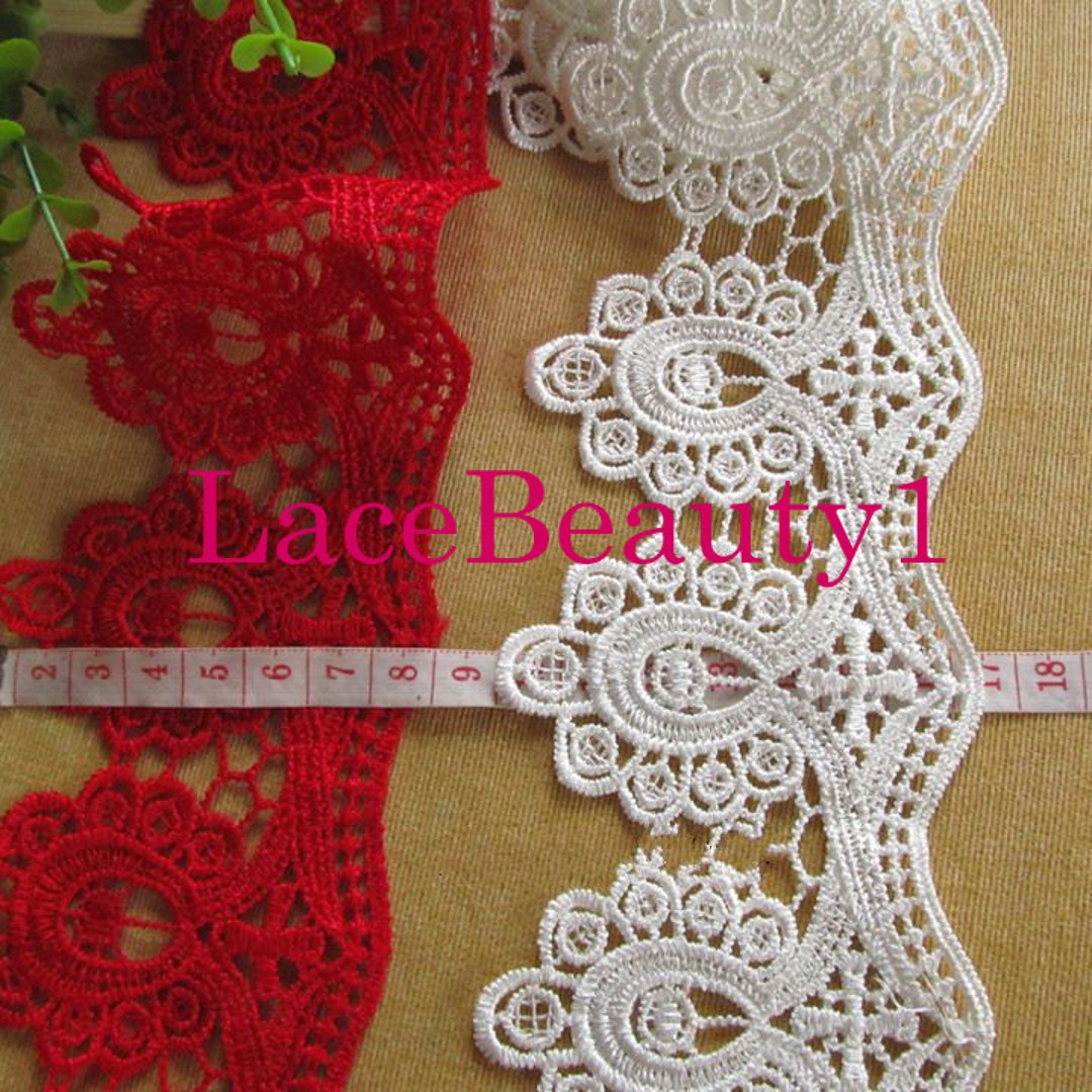 White/red Lace Trim Vintage Lace Trim Floral Lace Trim Watersoluble