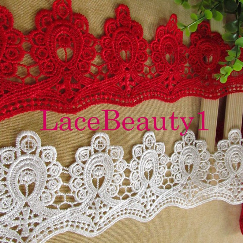 White/red Lace Trim Vintage Lace trim floral lace trim Etsy