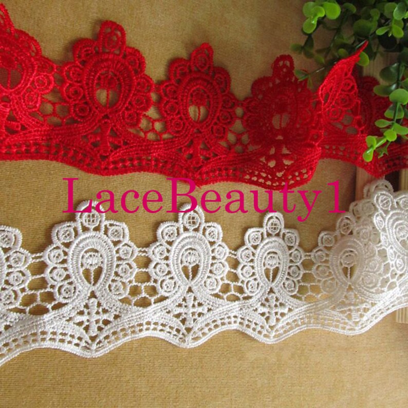 White/red Lace Trim Vintage Lace Trim Floral Lace Trim Watersoluble