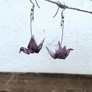 Orecchini  •millegru • origami gru lilla e oro