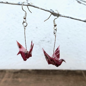 Orecchini  •millegru • origami gru viola Karkadé