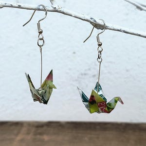 Orecchini  •millegru • origami gru lime e bianco