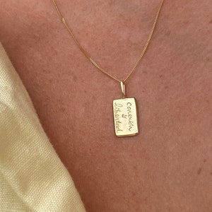 Large personalized solid gold medallion -  Custom engraved 9ct 14ct or 18ct gold pendant - Rectangle necklace - Layering Necklace