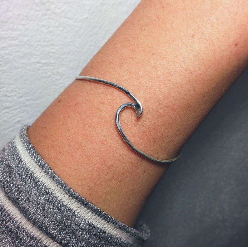 wave bracelet adjustable bracelet wave bangle surfer bracelet Handmade Sterling silver Wave bracelet