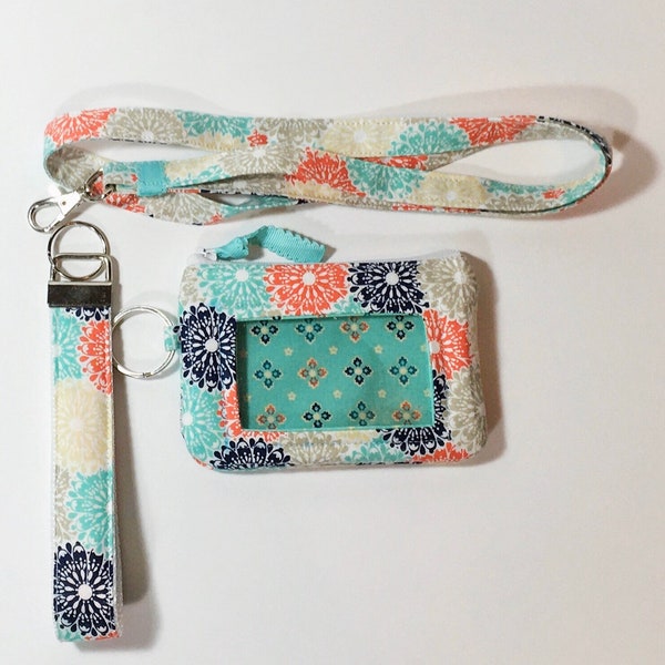 Zip ID Case - Keychain wristlet - Teachers gift ideas - Personalized Keychain and lanyard - Wristlet Key Fob - Monogramed lanyard