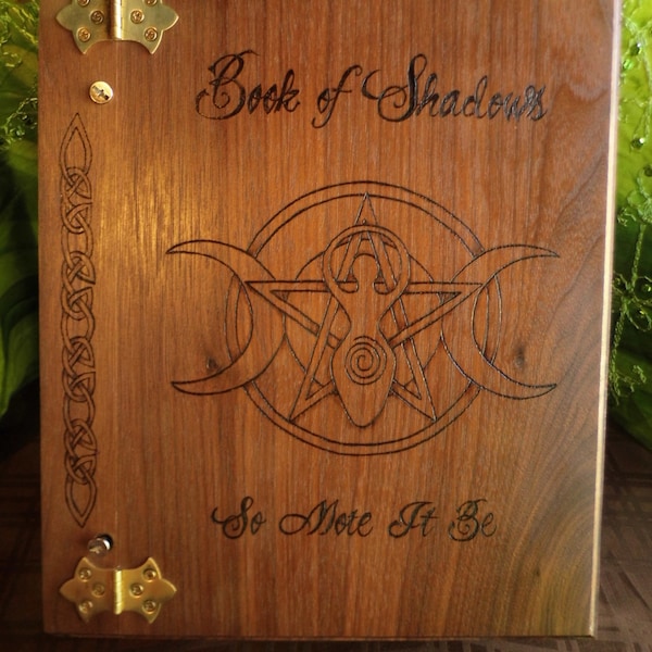 Expandable Black Walnut Wood Book of Shadows:  Goddess Pentacle