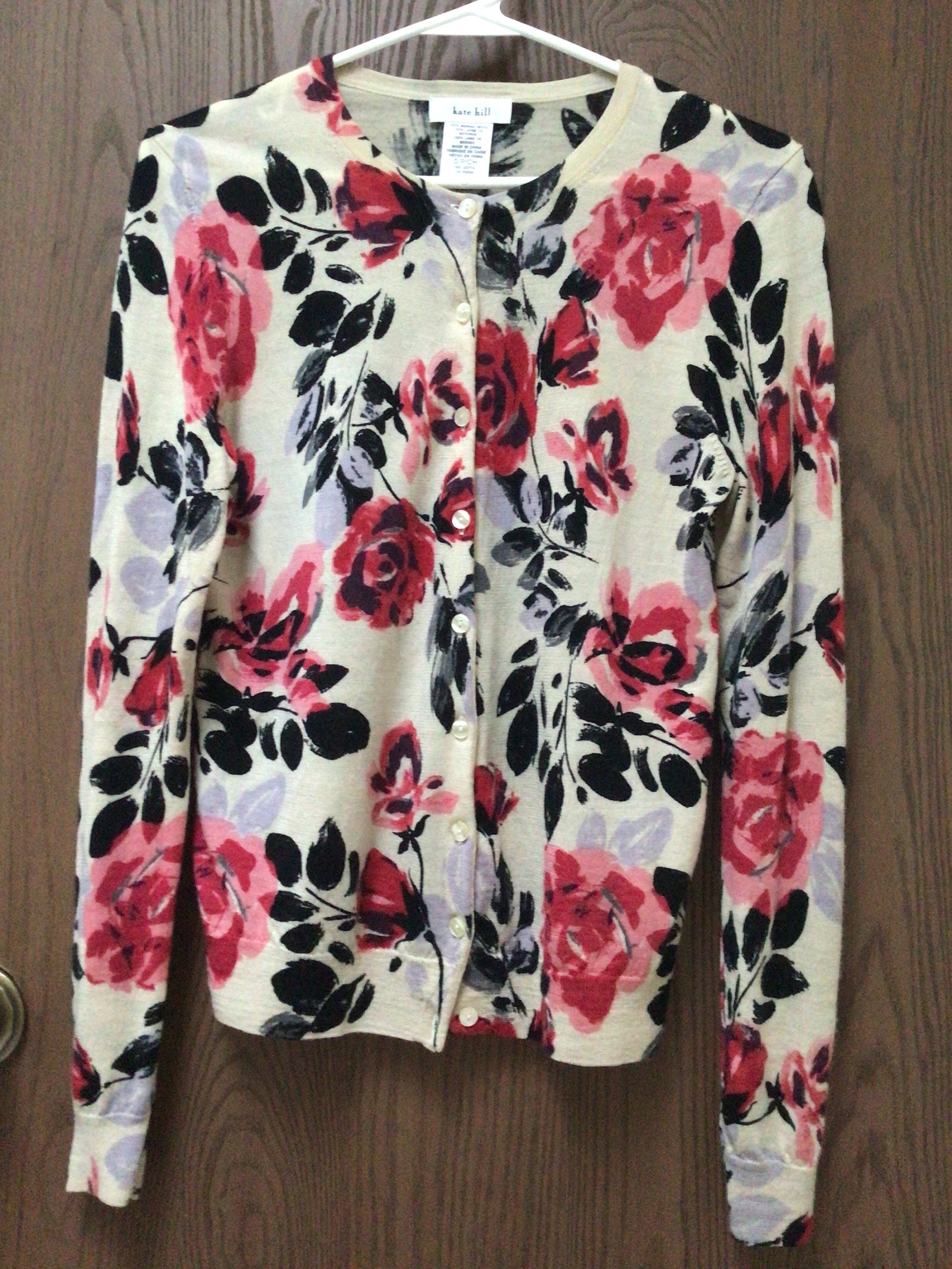 Kate Hill Ivory Red Roses Sweater Cardigan 100% Merino Wool - Etsy
