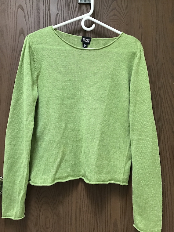 Eileen Fisher apple green sweater 100% linen, sz M