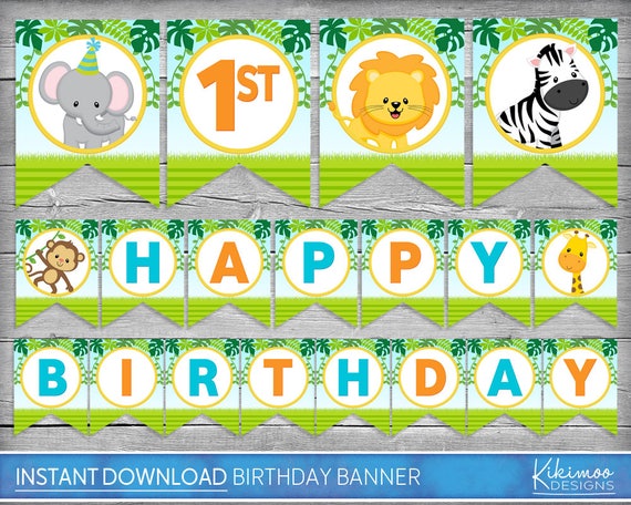 Jungle Birthday Banner Jungle Happy Birthday Bunting Etsy