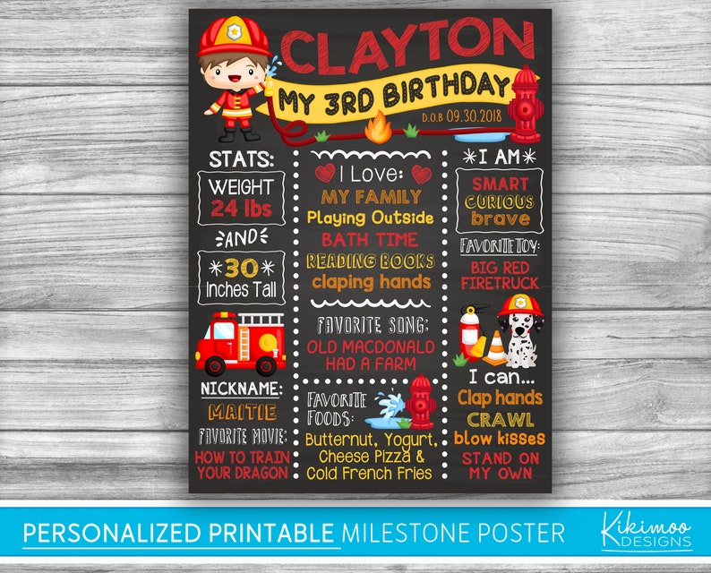 Fireman Poster Firetruck Chalkboard Stat Poster DIY Printable Fire Engine Milestone Chalkboard Poster Fire Truck Chalkboard Sign