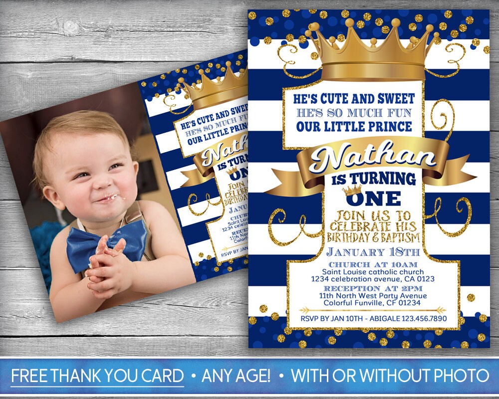 picture Baby Boy Baptism And Birthday Invitation prince birthday and baptism invitation prince baptism invitation king christening royal baptism boy baby blue gold royal blue gold