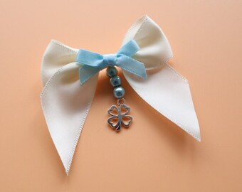 Lucky Clover Charm Brooch - Traditional Good Luck Four Leaf Clover Something Blue Wedding Gift Handcrafted for the Bride