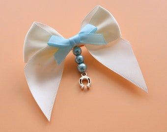 Lucky Horseshoe Charm Brooch - Traditional Something Blue Wedding Gift Handcrafted for the Bride