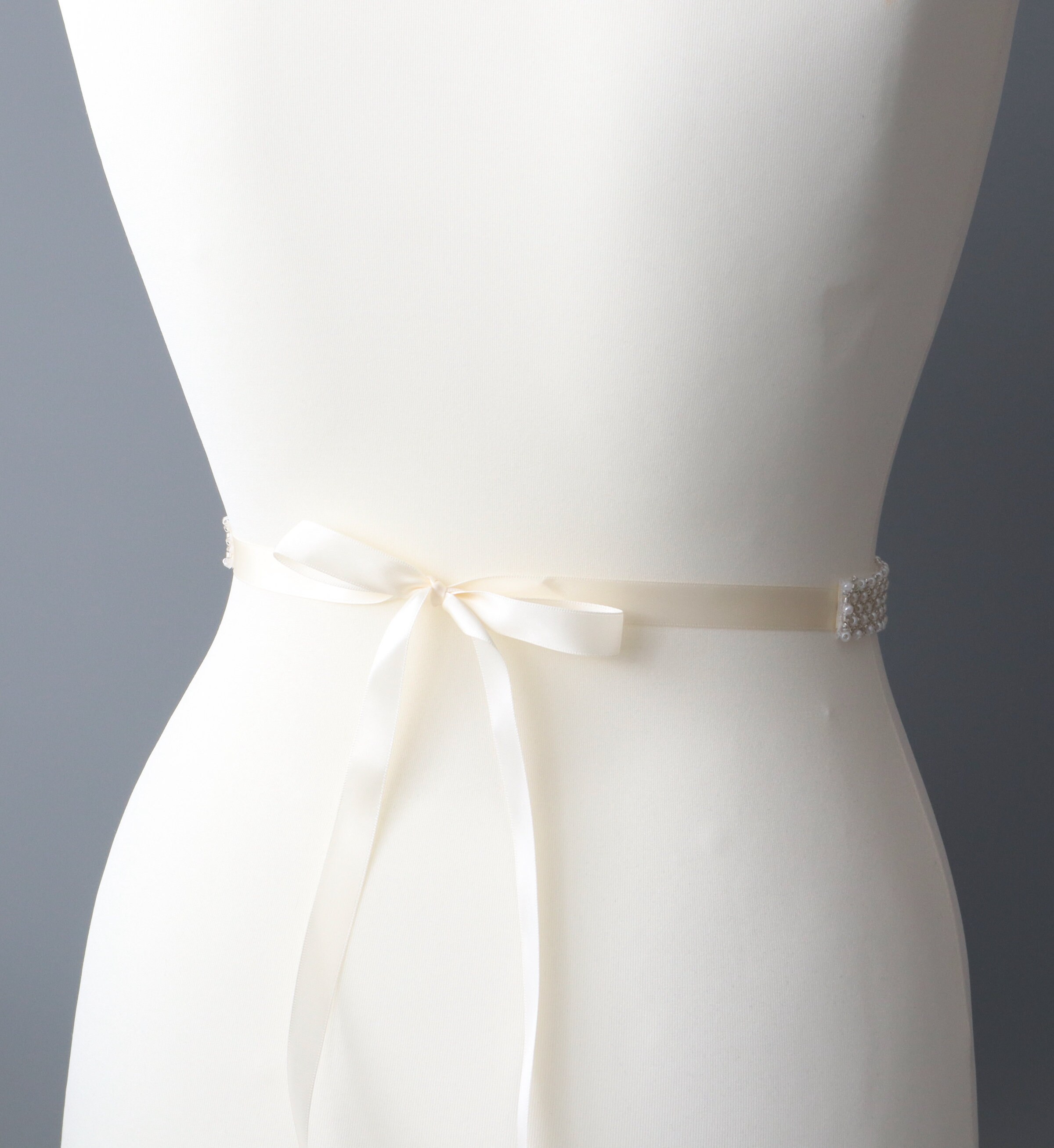 Handcrafted Ivory Pearl Wedding Dress Belt | Silver Beaded  display picture 1
