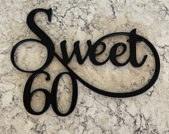 Sweet 30 wood sign - Sweet 60 name cutout - Wood Sweet 60 Birthday Party Decor - Sweet 60 Wall Hanging Wood Sign Retirement Gift