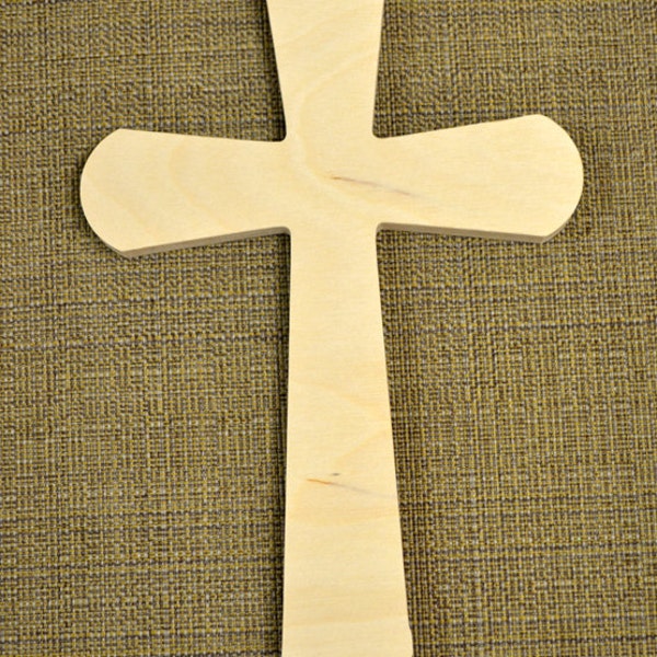 Wooden Cross Cutout Unpainted - Wood Cross Wall Decor - Unfinished Cross Crafting Supplies, Paint It Yourself Cross (Style 003)