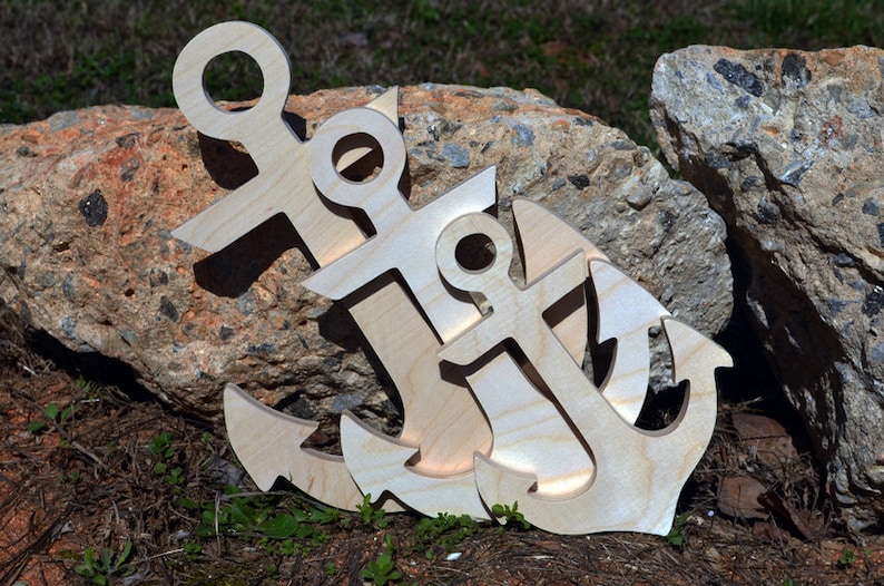 Wood Anchor DIY unfinished sanded and ready for paint Wood Sign Beach Anchor 4 to 10 inch Size image 2