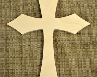 Wooden Cross Cutout Unpainted - Wood Cross Wall Decor - Unfinished Cross Crafting Supplies, Paint It Yourself Cross (Style 001)