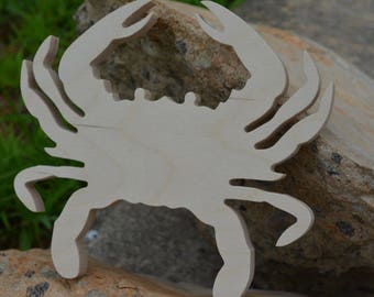 Large Wood Crab Sign Decor - Crab Shape Cut Out Unfinished Wood  - Custom Beach Decor, Nautical Decor great for Nursery 18 - 24 inch