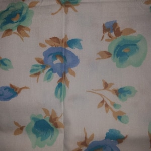 Fabric, Blue Flowers on White Background, Vintage