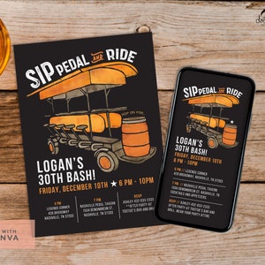 Pedal Pub Party Bike Invitation Canva Template, Digital Party Invite, IG Story Invite Template, Text Invitation