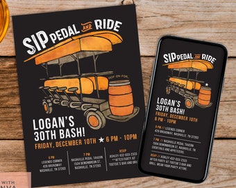 Pedal Pub Party Bike Invitation Canva Template, Digital Party Invite, IG Story Invite Template, Text Invitation