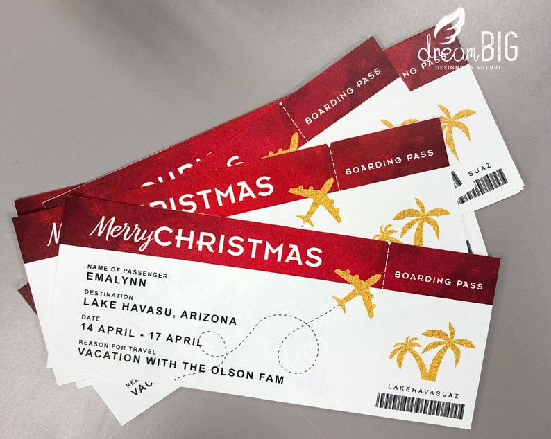 Christmas Plane Ticket Printable Boarding Pass Surprise Trip or Flight Gift INSTANT DOWNLOAD EDITABLE Text image 4