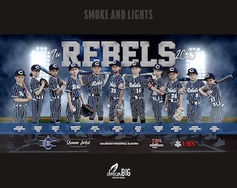 Rebels Smoke and Lights basebollbanner Photoshop-mall - 8'x4' och 6'x4' PSD-fil