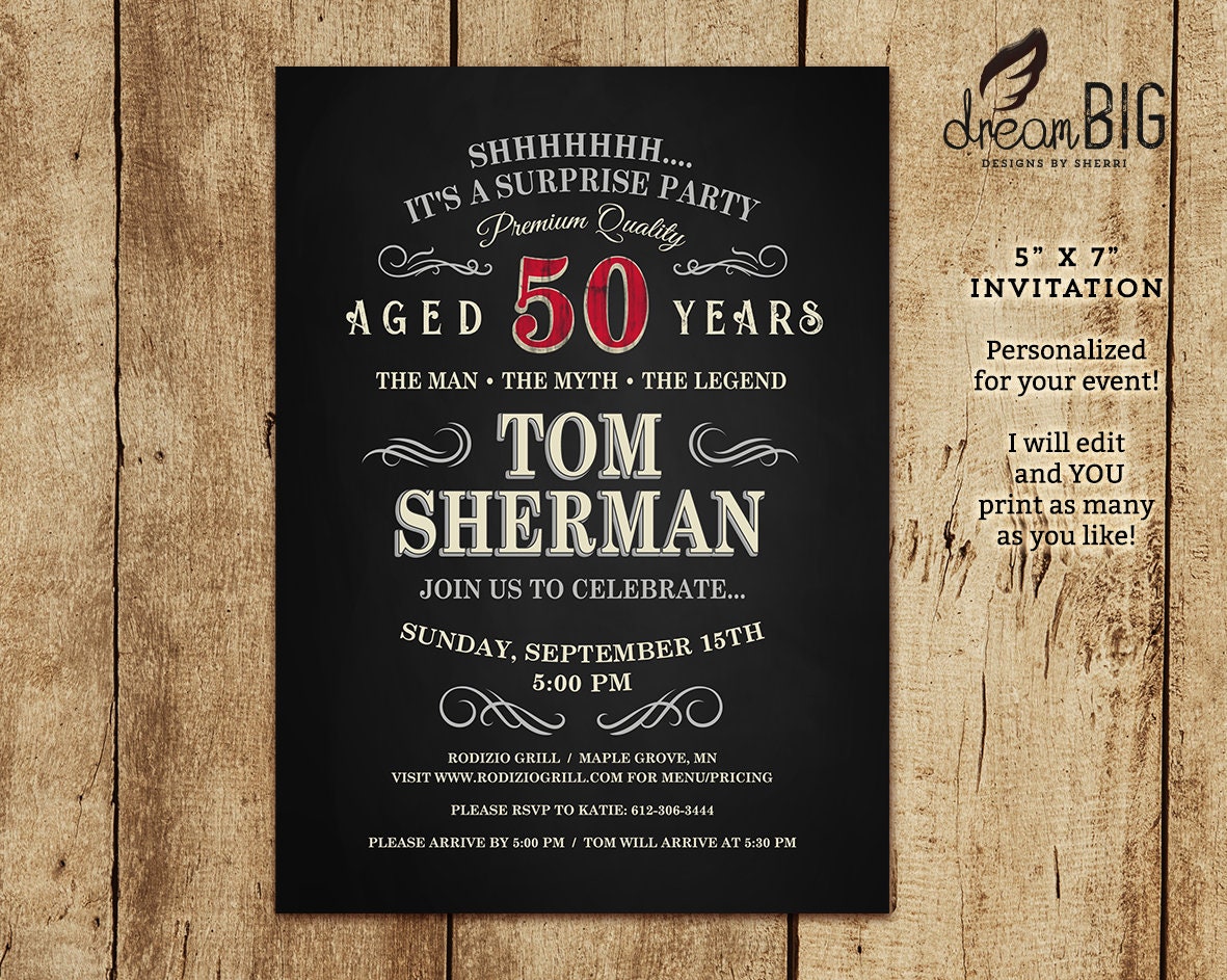 Vintage 50 Years Birthday Invite 40 60 70 Birthday Party Invitation