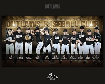 Outlaws basebollbanner Photoshop-mall - 8'x4' och 6'x4' PSD-fil