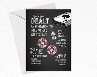 Casino Birthday Invitation: Vegas Poker Party, Adult Surprise (JPG or PDF)