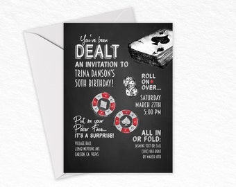 Casino Poker Vegas Style Birthday Invitation, Gambling Party Invite, Dice & Cards, Adult Surprise Party, Personalized for You!