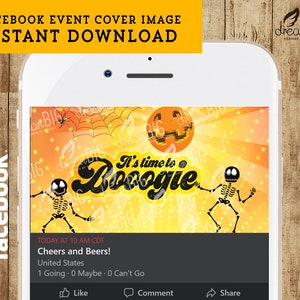 Disco 70s Skeleton Halloween Party Facebook Event Cover Photo - Natychmiastowe pobranie