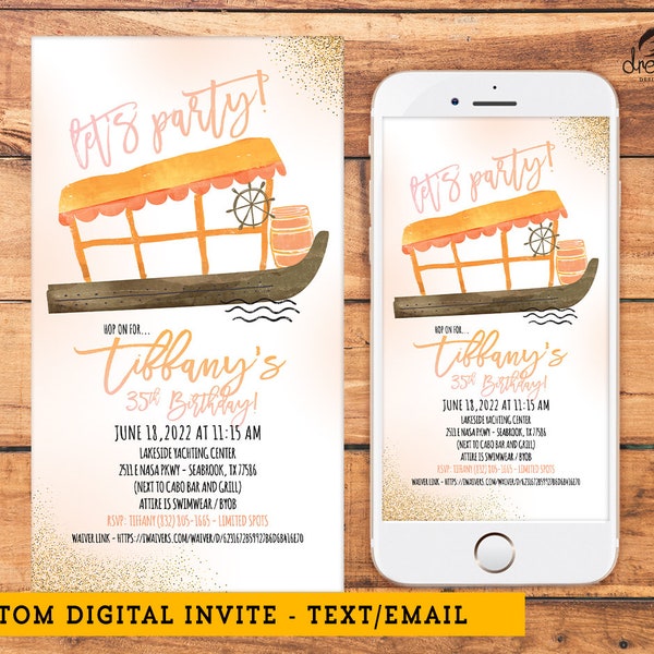 Paddle Pub Evite Digital Birthday Invitation - Paddle Tap Party Boat Invite - Text and Email Compatible - JPEG FILE