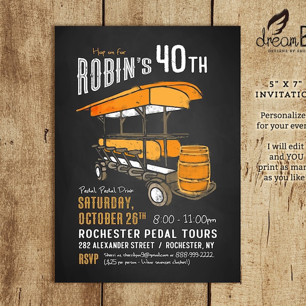 Pedal Pub Birthday Invite - Pedaling Pub Party Invite - 21st 30th 40th 50th - Bar Run Digital or Printed Invitations