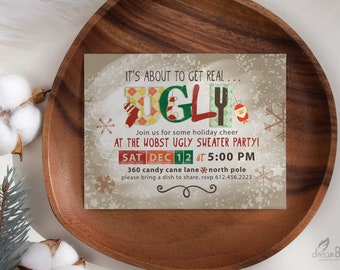 Ugly Sweater Christmas Party Invitation Template, Instant Download - UC8506