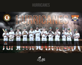 Photoshop-mall för basebollbanner med Hurricanes Tornadoes - digital PSD-fil, 20x10 cm