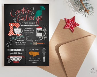 Cookie Exchange Invite - Christmas Holiday Party Invitation - Digital File - Personalized - Printed Option