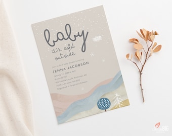 Winter Baby Shower Invitation, Girl Baby Shower Invite, Oh Baby It's Cold Outside Shower Invitation, Watercolor Baby Shower Invite, CN5309