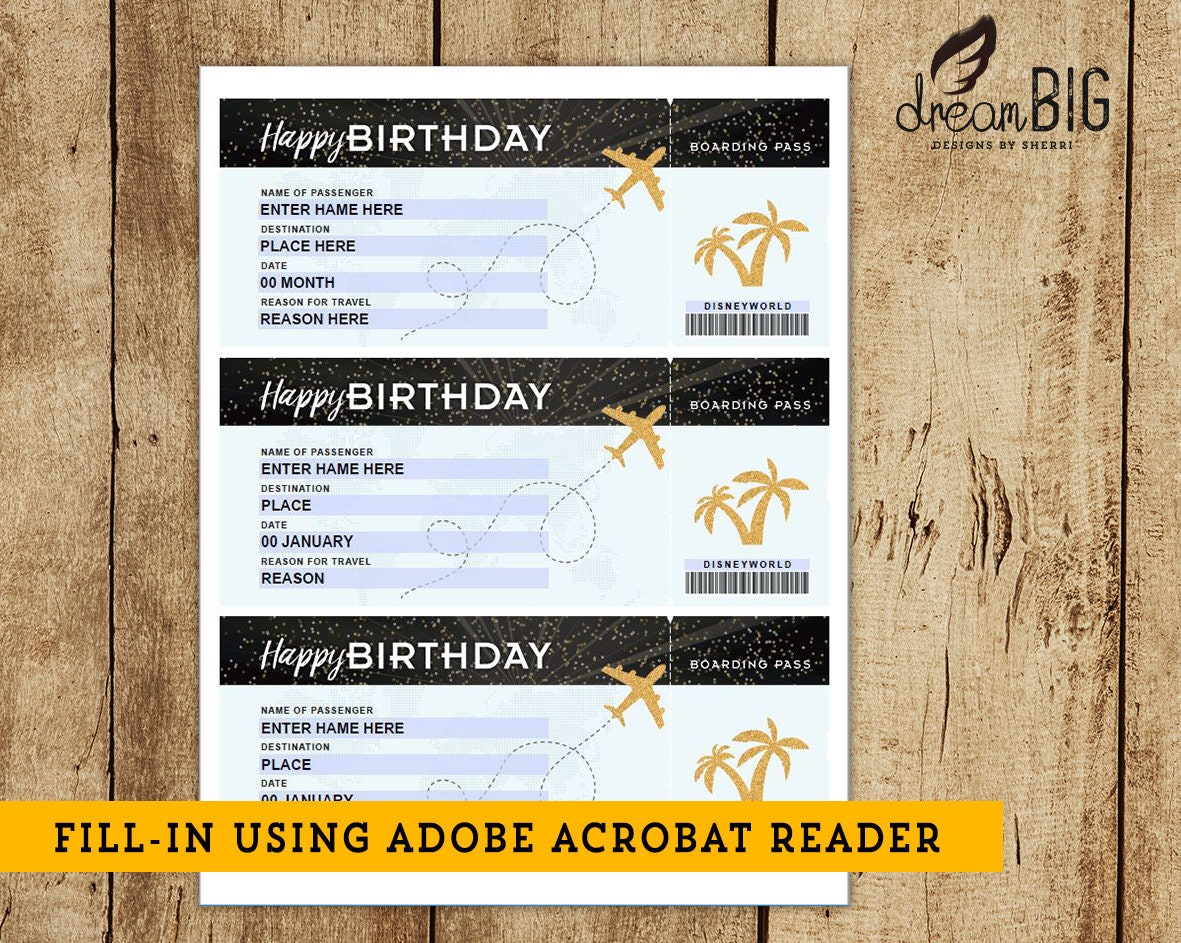birthday fake plane ticket printable boarding pass etsy