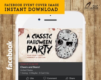 Horror Movie Halloween Party Facebook Event Cover Photo - Instant Download